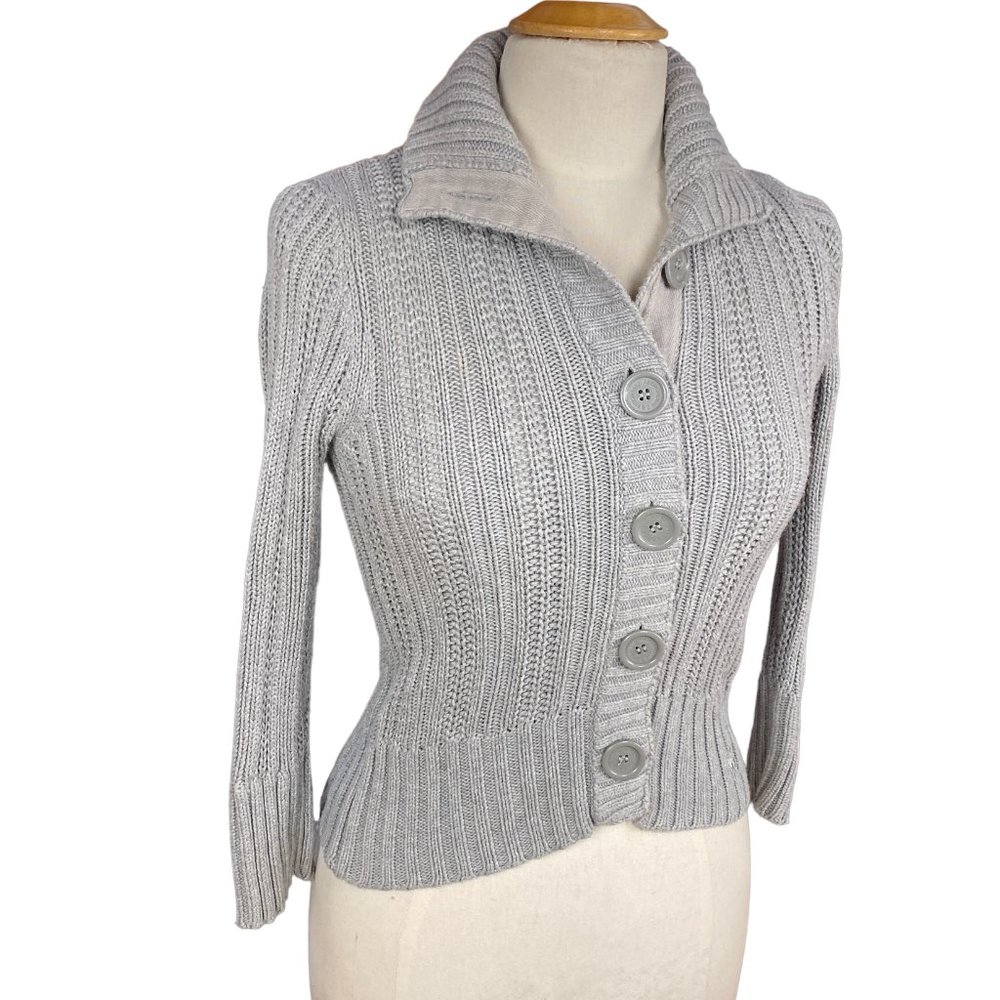 Vintage Abercrombie & Fitch Y2K Cable Knit Cardigan Gray Preppy Academia-M
